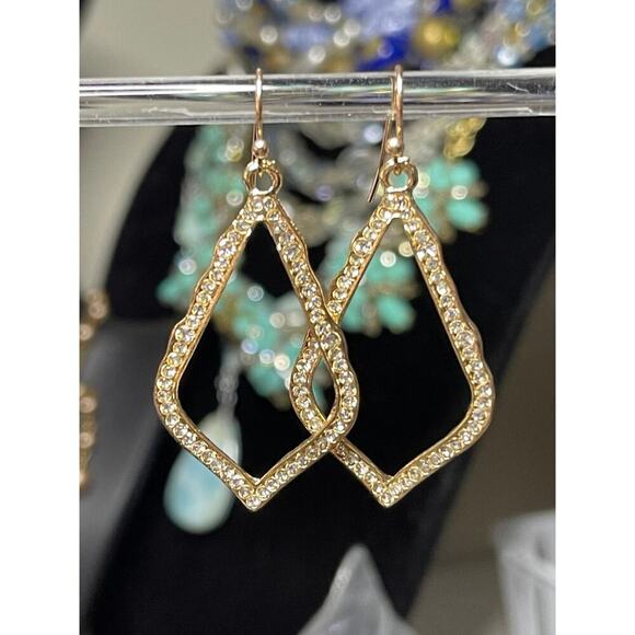 2” Earrings Crystal CZ Gold Drop Dangle Open Kendra Scott Sophee STYLE S21 - Picture 3 of 6